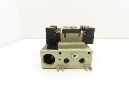 SMC VFS3300-5FZ Pneumatic 5-Station Manifold 5/3 Solenoid Valves 24VDC 3/8" NPT