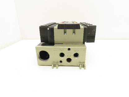 SMC VFS4500-5FZ Pneumatic 5-Station Manifold 5/3 Solenoid Valves 24VDC 1/2" NPT