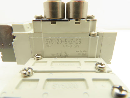 SMC SY5120-5HZ-C6 Pneumatic 10-Station Manifold 5/2 Solenoid Valves 24VDC 1/4"
