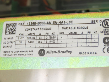 Allen Bradley 1336E-B060-AN-EN-HA1-L8E AC Drive VFD 60Hp 76kva 460V 3Ph