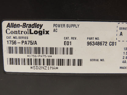 Allen Bradley 1756-PA75/A ControlLogix AC Input Power Supply 120/240 13A Ser.A
