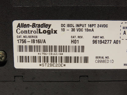 Allen Bradley 1756-IB16/A DC Isol Input 16PT H01 24VDC 10-30VDC 10mA Ser.A