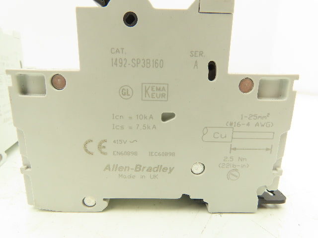 Allen Bradley 1492-SP3B160 Mini Circuit Breaker 16A 3-Pole 277/480V 3PH Lot of 7