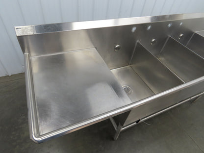 Eagle YSINK Stainless Steel 3 Bay Sink 26x20" Compartment Dual 24" Drainboard