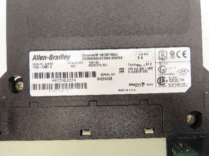 Allen Bradley 1756-ENBT Ethernet/IP Communications Bridge H01 24VDC Series A