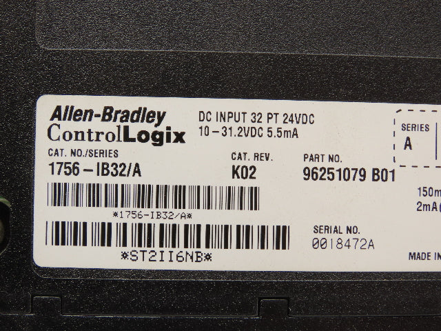 Allen Bradley 1756-IB32/A ControlLogix Input Module K02 32 Point 24VDC Ser.A