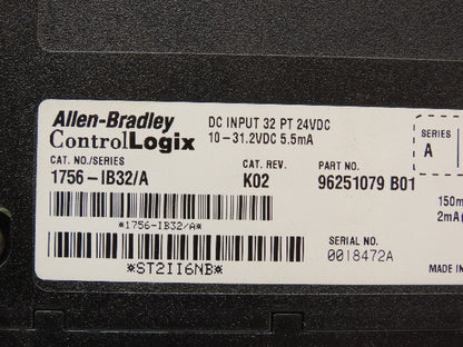 Allen Bradley 1756-IB32/A ControlLogix Input Module K02 32 Point 24VDC Ser.A