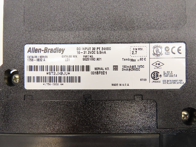 Allen Bradley 1756-IB32/A ControlLogix Input Module L01 32 Point 24VDC Ser.A