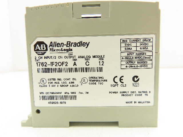 Allen Bradley 1762-IF2OF2 MicroLogix 1200 Analog I/O Module Ser A Rev C FRN 1.2