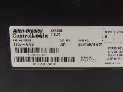 Allen Bradley 1756-A7/B ControlLogix 7 Slot Chassis J01 Ser B