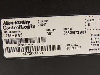 Allen Bradley 1756A7B 1756-A7/B ControlLogix 7 Slot Chassis G01 Ser B