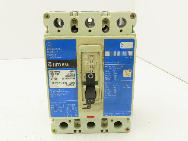 Westinghouse HFD3050 Industrial Circuit Breaker 50 Amp 600V 3 Pole