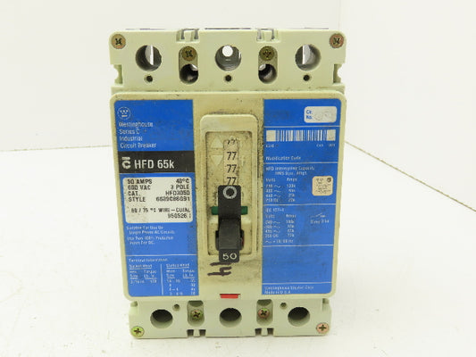 Westinghouse HFD3050 Industrial Circuit Breaker 50 Amp 600V 3 Pole