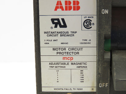 ABB Type JS Circuit Breaker 400A 480VAC 2 Pole