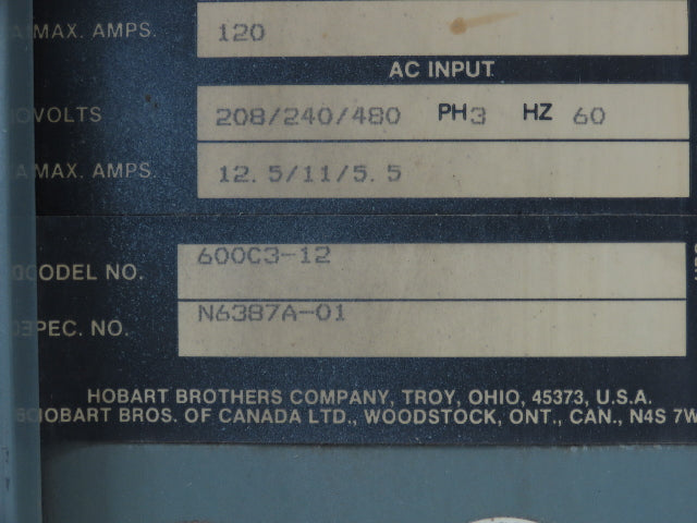 Hobart 600C3-12 Accu-Charger 24V Forklift Battery 451-600Ah 208/240/480V 3Ph