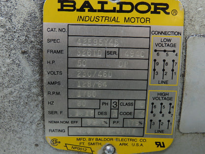 Baldor 42E95Y45 Electric Motor 50Hp 1760RPM 230/460V 3Ph 326TD Face Mount