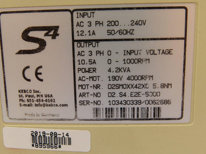 Kebco Combivert D2.S4.E2E-5000 Servo Drive S4 240V 12,1A 3Ph 4.2KVA 4000RPM