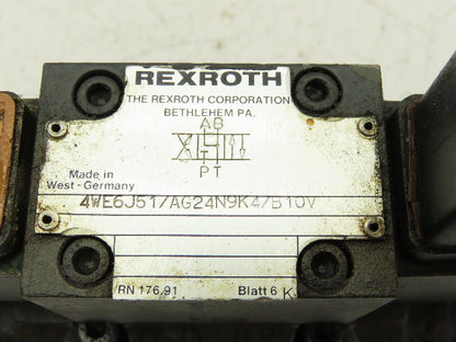 Rexroth 4WEH10E40/6AG24N9ETK4 Directional Solenoid Valve 4WE6J51/AG24N9K4/B10V
