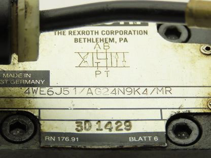 Rexroth 4WEH 10 E20/6AG24N9ETK4/B10V Directional Solenoid Valve 24VDC 4WE6 J51