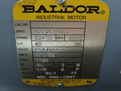Baldor 42E95Y14G1 Electric Motor 40Hp 3Ph 230/460V 324TD Face Mount 1760RPM