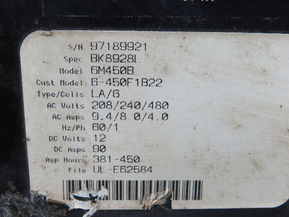 Hawker 6M450B Lifeguard Ferroresonant Charger 12V 381-450ah 208/240/480V 1Ph