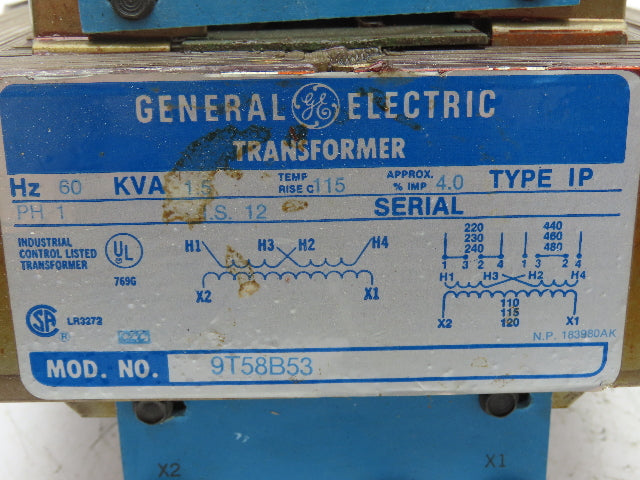 General Electric 9T58B53 Transformer 1.5KVA 1 Phase Type IP 60Hz