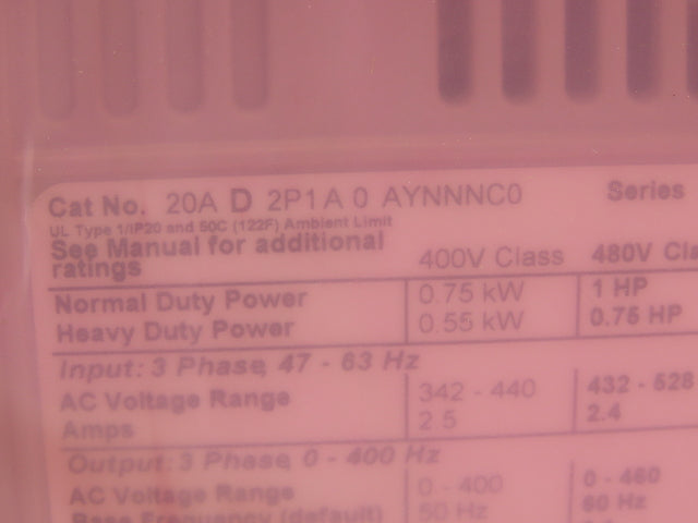 Allen Bradley 20AD2P1A0AYNNNC0 PowerFlex 70 Variable AC Drive VFD 1Hp 480V 3Ph