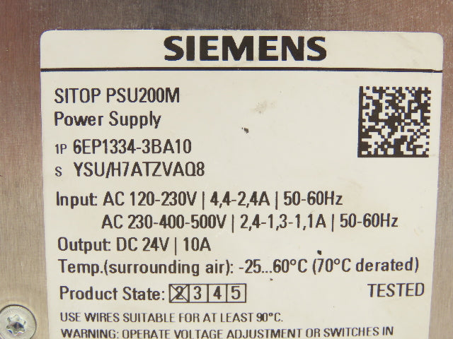 Siemens 6EP1334-3BA10 Sitop PSU200M Power Supply