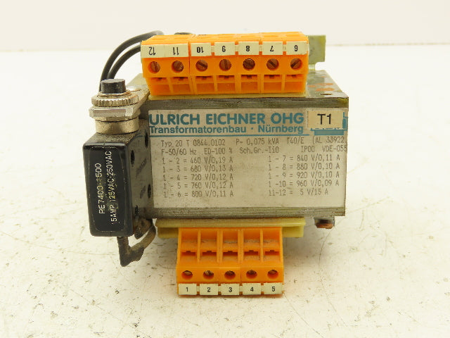 Ulrich Eichner Type 20 T 0844.0102 Transformer 75VA HV 460V-960V LV 5V 50/60Hz