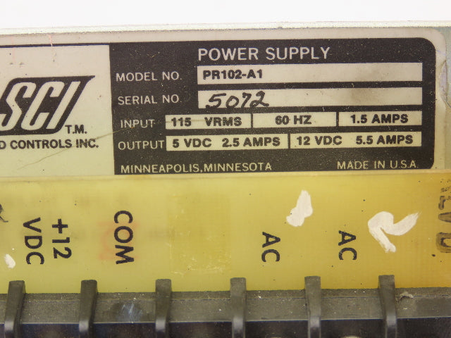 SCI PR102-A1 Industrial Power Supply 5VDC 2.5A 12VDC 5.5A Input 115V