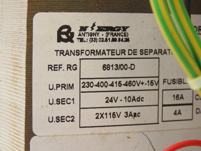 N ergy Control Power Transformer 948va In 230-460V Out 120VAC 4A 24VDC 16A