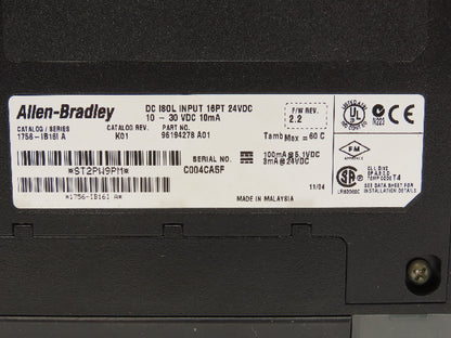 Allen Bradley 1756-IB161 DC Isolated Input Module 16PT REV K01 F/W REV 2.2 Ser A