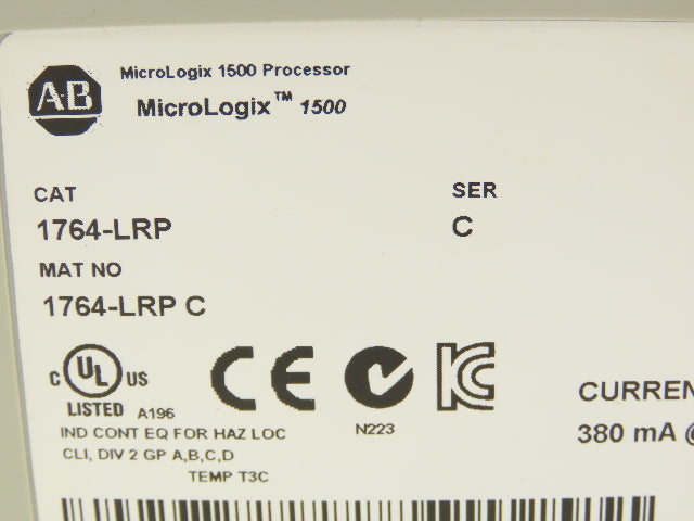 Allen Bradley 1764-LRP MicroLogix 1500 Processor Unit Series C FW 12