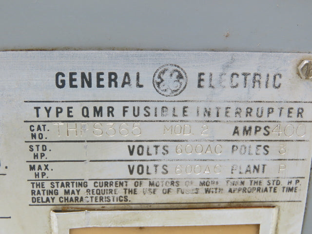 GE THPS365 Fusible Panelboard Disconnect Switch QMR 400A 600V 3 Pole