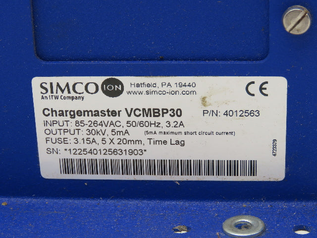SIMCO ION VCMBP30 Chargemaster Generator 85-264VAC 3.2A 30kV 5mA 4 Output Ports