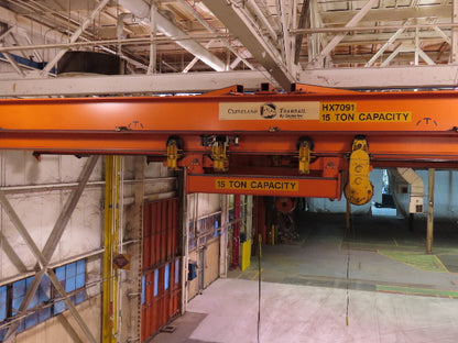 Cleveland Tramrail P&H 15 Ton Double Girder Underhung Bridge Crane 34' 10" Span