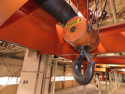 Cleveland Tramrail P&H 15 Ton Double Girder Bridge Crane 34' 10" Span w/Remote