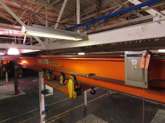 Cleveland Tramrail P&H 15 Ton Double Girder Underhung Bridge Crane 34' 10" Span