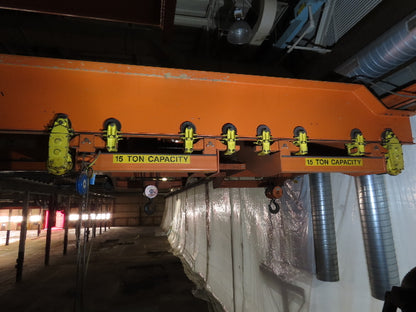 Cleveland Tramrail P&H 15 Ton Double Girder Bridge Crane 45' Span 2-Hoists