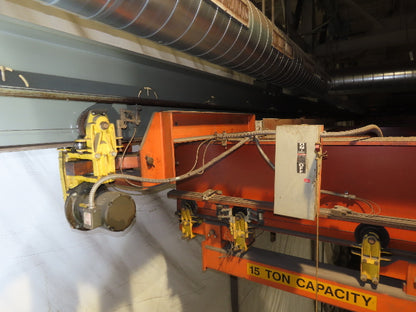 Cleveland Tramrail P&H 15 Ton Double Girder Bridge Crane 45' Span w/Remote