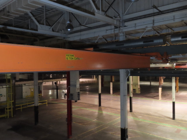 Cleveland Tramrail P&H 15 Ton Double Girder Underhung Bridge Crane 45' Span