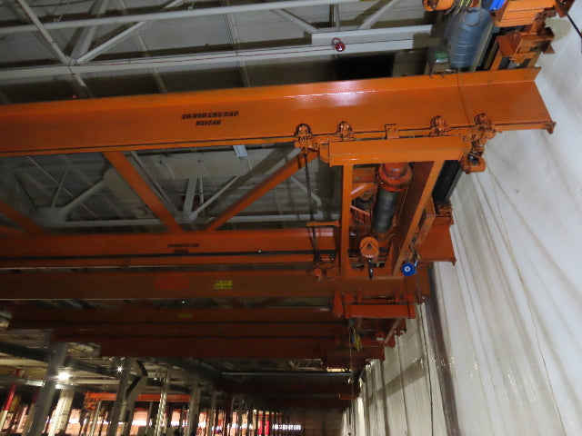 Cleveland Tramrail P&H 10 Ton Double Girder Underhung Bridge Crane 45' Span