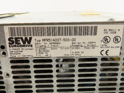 SEW MPR51 A037-503-00 Servo DC Drive Power Supply Movidyn 37kW 700VDC 67A