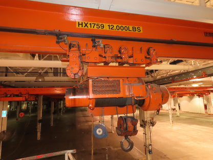 Cleveland Tramrail P&H 6 Ton Single Girder Underhung Bridge Crane 35' 10" Span