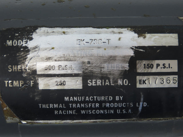 Thermal Transfer EK-736-T Oil Cooler Shell & Tube Heat Exchanger 2-Pass