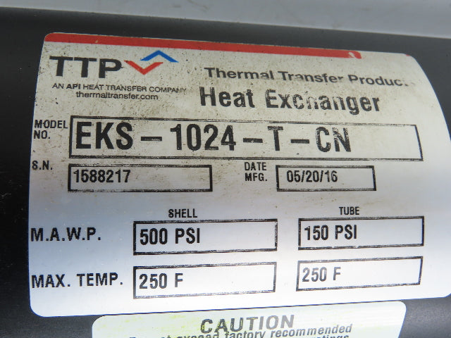 Thermal Transfer EKS-1024-T-CN Oil Cooler Shell & Tube Heat Exchanger 2-Pass
