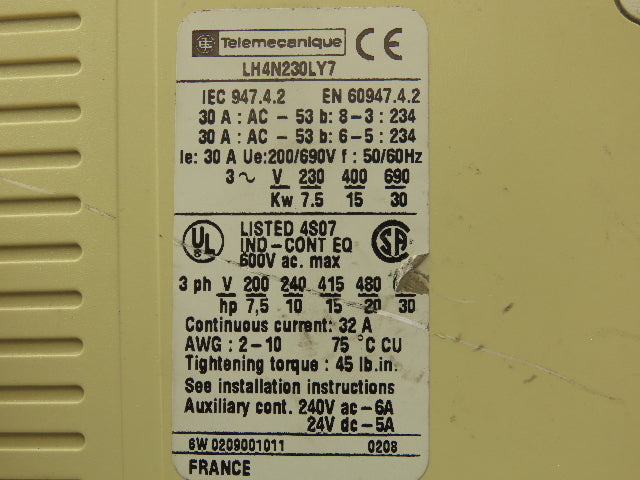 Telemecanique LH4N230LY7 Soft Starter/Soft Stop 690V 30A 30KW 3PH