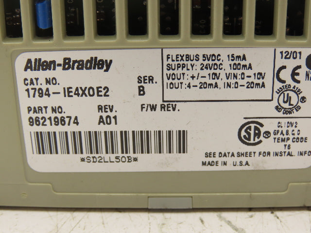 Allen Bradley 1794-IE4XOE2 Flex I/O Analog Combination Module 4-In/2-Out REV A01