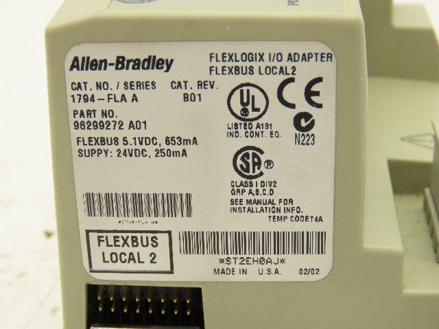 Allen Bradley 1794-FLA Flexlogix I/O Flexbus Local2 Adapter 250mA Ser A REV B01