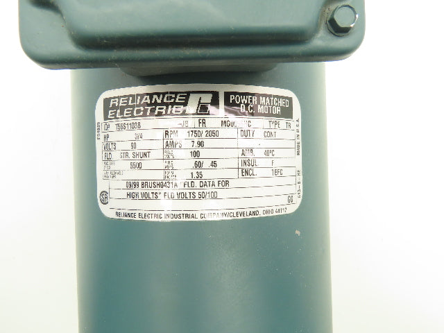 Reliance Electric T56S1103B DC Motor 90V 3/4Hp 7.9A 1750/2050 RPM 56HC Frame